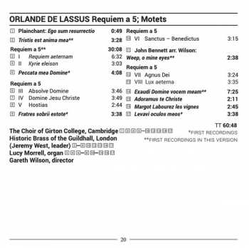 CD Roland de Lassus: Requiem A 5; Motets