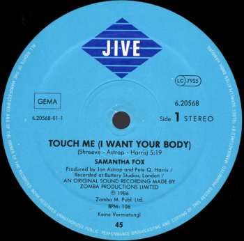 LP Samantha Fox: Touch Me (I Want Your Body)