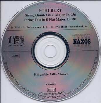 CD Franz Schubert: String Quintet In C Major, D. 956 / String Trio In B Flat Major, D. 581