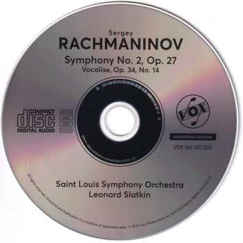 CD Sergei Vasilyevich Rachmaninoff: Symphony No. 2 In E Minor, Op. 27 / Vocalise, Op. 34, No. 14