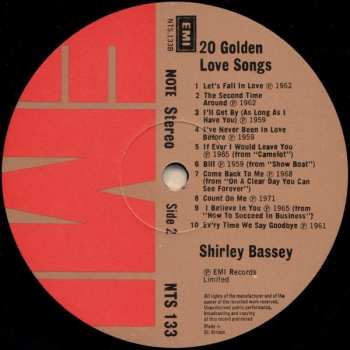 LP Shirley Bassey: 20 Golden Love Songs