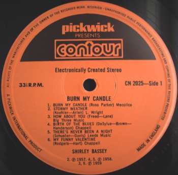 LP Shirley Bassey: Burn My Candle