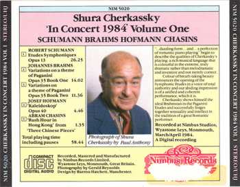 CD Shura Cherkassky: Shura Cherkassky "In Concert 1984" - Volume One