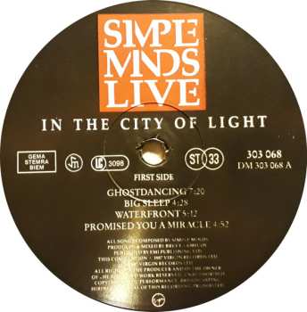 2LP Simple Minds: Live In The City Of Light
