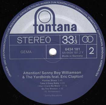 LP The Yardbirds: Attention! Sonny Boy Williamson And The Yardbirds Featuring Eric Clapton!