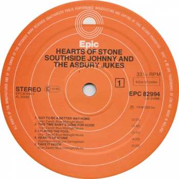 LP Southside Johnny & The Asbury Jukes: Hearts Of Stone