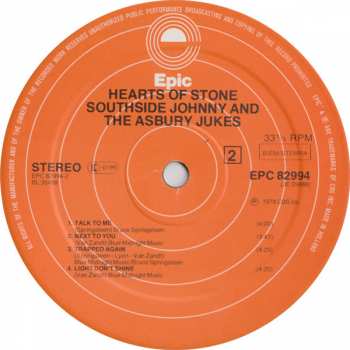 LP Southside Johnny & The Asbury Jukes: Hearts Of Stone