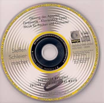 CD Steffen Schleiermacher: Gesang Des Apsyrtos · Zeremonie · Klavierstück 1990 · Musik Für Pauken Und Orchester