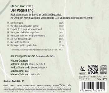 CD Steffen Wolf: Der Vogelsang (Rezitationsmusik Für Sprecher Und Streichquartett)
