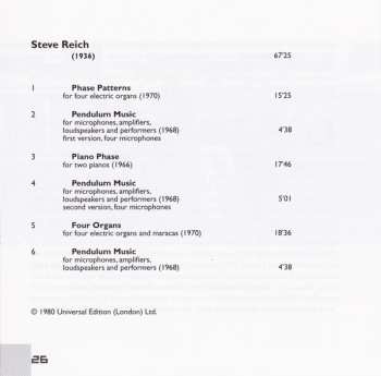 CD Steve Reich: Phase Patterns / Pendulum Music / Piano Phase / Four Organs