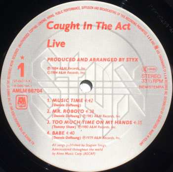 2LP Styx: Caught In The Act Live