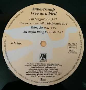 LP Supertramp: Free As A Bird CLR