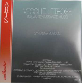 CD Syntagma Musicum: Vecchie Letrose - Italian Renaissance Musik Ayntagma Musicum