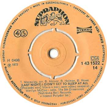 SP The Fifth Dimension: I Just Wanna Be Your Friend / (Last Night) I Didn't Get To Sleep At All