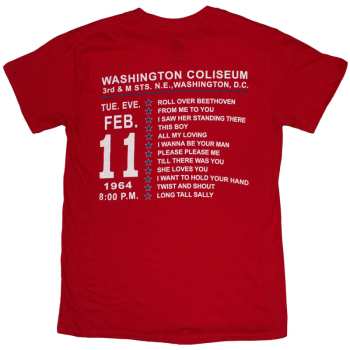 Mercancía The Beatles: The Beatles Unisex T-shirt: Washington '64 Stars Setlist (red) (back Print) (small) S