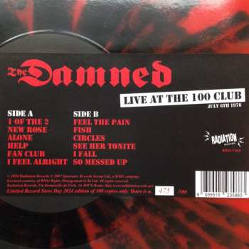 LP The Damned: Live At The 100 Club July 6th 1976 CLR | LTD | NUM