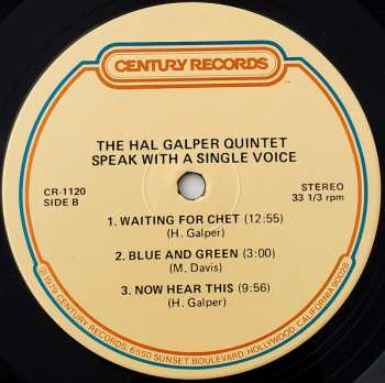 CD Hal Galper Quintet: Speak With A Single Voice