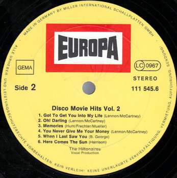 LP The Hiltonaires: Disco Movie Hits Vol. 2