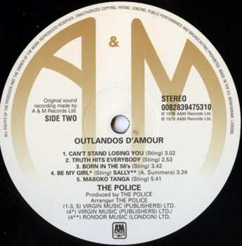 LP The Police: Outlandos D'Amour