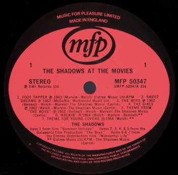 LP The Shadows: The Shadows At The Movies