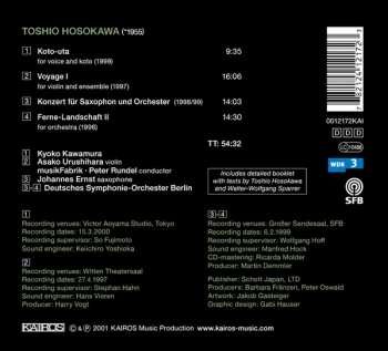 CD Toshio Hosokawa: Koto-Uta / Voyage I / Konzert Für Saxophon Und Orchester / Ferne-Landschaft II