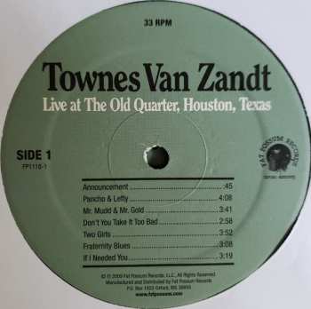 2LP Townes Van Zandt: Live At The Old Quarter, Houston, Texas