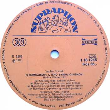 LP Václav Čtvrtek: O Rumcajsovi A Jeho Synku Cipískovi (72 2 - STEREO - MODRÝ ŠTÍTEK)