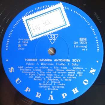 LP Various: Portrét Básníka Antonína Sovy