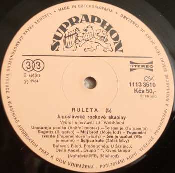LP Various: Ruleta 5 (Jugoslávské Rockové Skupiny)