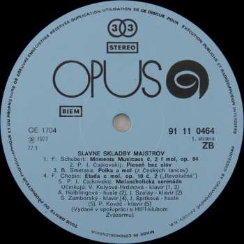 LP Various: Slávne Skladby Majstrov (78 1)