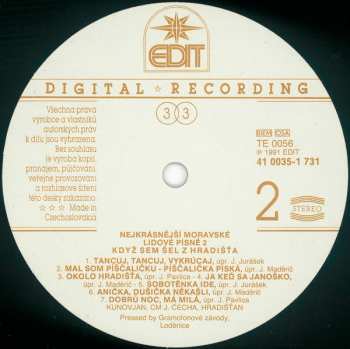 LP Various: The Most Beautiful Folk Songs Of Moravia 2 (Okolo Hradišťa)