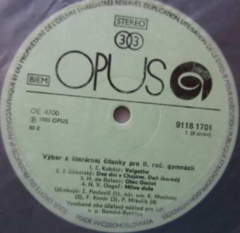 4LP/Caja Various: Výber Z Literárnej Čítanky Pre II. Ročník Gymnázií