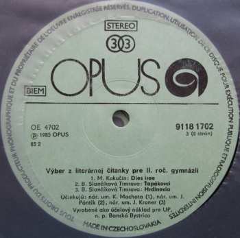 4LP/Caja Various: Výber Z Literárnej Čítanky Pre II. Ročník Gymnázií