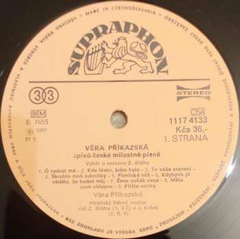LP Věra Příkazská: Zpívá České Milostné Písně