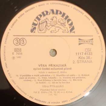 LP Věra Příkazská: Zpívá České Milostné Písně