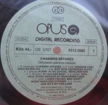LP Viliam Farkaš: Chambre Séparée - Famous Operetta Melodies 