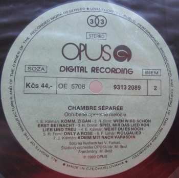 LP Viliam Farkaš: Chambre Séparée - Famous Operetta Melodies 