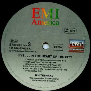 2LP Whitesnake: Live... In The Heart Of The City