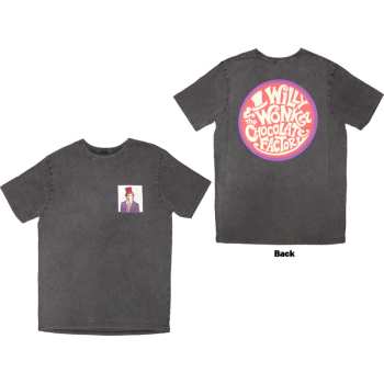 Mercancía Willy Wonka: Willy Wonka Unisex Stone Wash T-shirt: Logo Emblem (charcoal Grey) (back Print) (small) S