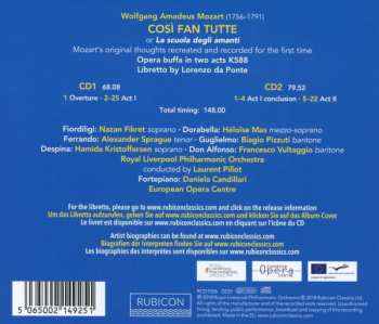 2CD Wolfgang Amadeus Mozart: Così Fan Tutte : Mozart’s Original Thoughts Recreated And Recorded For The First Time.