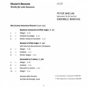 CD Wolfgang Amadeus Mozart: Mozart's Bassoon: Works For Solo Bassoon
