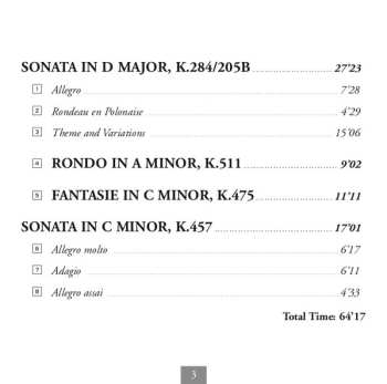 CD Wolfgang Amadeus Mozart: Sonatas, K. 284/205b; K. 457 / Rondo K. 511 / Fantasie K. 475