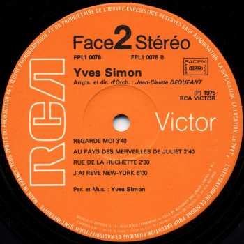LP Yves Simon: Enregistrement Public Réalisé Au Théâtre De La Ville